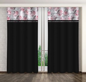 Perdea neagră-roz, pe clești, cu motiv floral Lungime: 250 cm