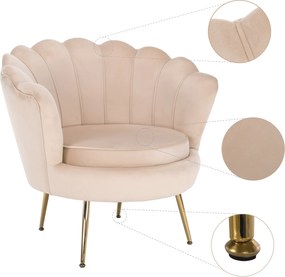 Fotoliu în stil Art-deco, catifea Velvet bej/crom auriu, NOBLIN
