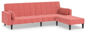 3080701 vidaXL Canapea extensibilă cu 2 locuri, 2 perne/taburet, roz, catifea