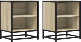 vidaXL Dulapuri noptiere 2 buc Stejar Sonoma lemn prelucrat si metal