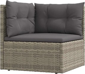 vidaXL Canapea de colț cu pernă de grădină, gri, poliratan