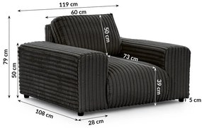 Fotoliu gri închis cu tapițerie din catifea reiată Justin – Ropez