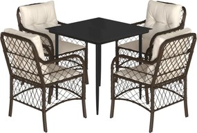 vidaXL Set mobilier de grădină, 5 piese, cu perne, maro, poliratan