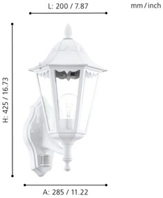 Eglo 93447 - Corp de iluminat perete exterior senzor NAVEDO 1xE27/60W/230V
