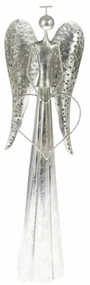 Decorațiune de Crăciun metalică LED Înger cu inimăargintie, 17 x 58 cm