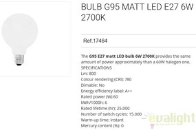 Bec LED G95 MATT E27 6W 2700K 17464