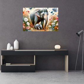 Tablou - Mama elefant, acuarelă (90x60 cm)