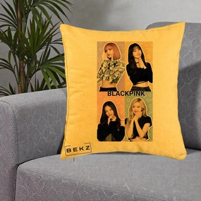 Perna Personalizata K-pop BLACKPINK Negru, 40x40 cm, Galben, Husa Detasabila, Perna Inclusa, BEKZ®