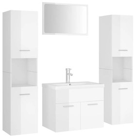 3071501 vidaXL Set mobilier de baie, alb extralucios, lemn prelucrat