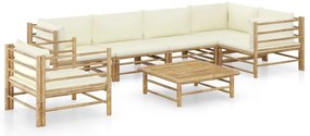vidaXL Set mobilier de grădină cu perne alb crem, 7 piese, bambus