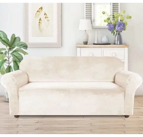 Husa universala pentru canapea standard cu 3 locuri, imitatie catifea, culoare BEJ