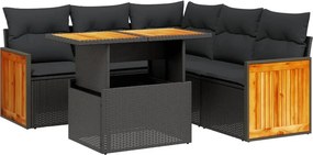 vidaXL Set mobilier de grădină cu perne, 6 piese, negru, poliratan
