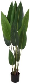 Planta artificiala Strelizia, Azay Design, cu frunze lungi verzi, din polipropilena, cu detalii realiste, in ghiveci negru, pentru interior, inaltime 110 cm