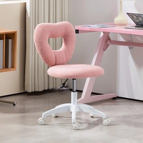 HOMCOM Scaun de Birou Rotativ cu Spătar în Formă de Inimă, Înălțime Reglabilă, Țesătură Teddy, 45x56x78-88 cm, Roz | Aosom Romania