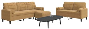 vidaXL Set de canapele cu perne/rulouri, 3 piese, maro, catifea
