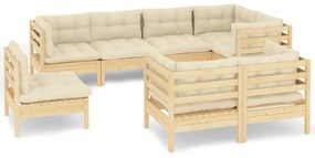 3096514 vidaXL Set mobilier de grădină cu perne crem, 8 piese, lemn masiv pin