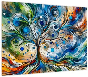 Tablou pe sticlă – Arbore energetic colorat (70x50 cm)