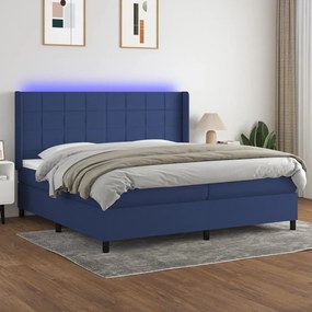 vidaXL Pat cu arcuri, saltea și LED, albastru, 200x200 cm, textil