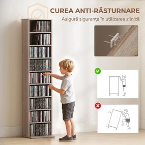 HOMCOM Raft pentru CD-uri cu 6 Rafturi Ajustabile, Capacitate 260 CD-uri/120 DVD-uri, 33x24x140 cm, Lemn Natural | Aosom Romania