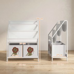 AIYAPLAY Bibliotecă Montessori pentru Copii 3-8 Ani cu 4 Rafturi și 2 Cutii cu Imprimeu Leu, Alb | Aosom Romania