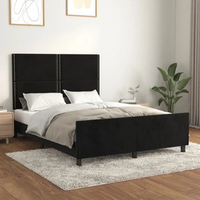 Cadru de pat cu tablie, negru, 140x200 cm, catifea Negru, 140 x 200 cm, Culoare unica si cuie de tapiterie