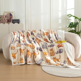 Patura miel din microplus COLORED CATS crem Dimensiune: 200 x 220 cm