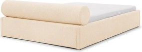 Pat matrimonial crem tapițat cu spațiu de depozitare cu somieră 200x200 cm Cille – Ropez