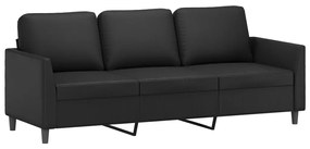 Canapea cu 3 locuri, negru, 180 cm, piele ecologica Negru, 200 x 77 x 80 cm