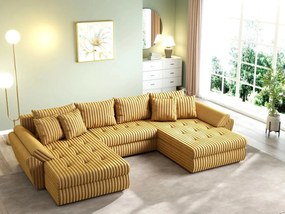 Colțar extensibil dumonde cu ladă de depozitare si sezut confortabil din spuma high-density, Loana U Ambience Mustar 355x185 cm