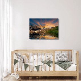 Tablou pe sticlă - Oglindirea în lacul montan (70x50 cm)