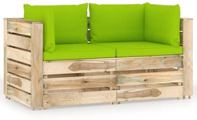 Canapea de gradina cu 2 locuri, cu perne, lemn verde tratat verde aprins, Canapea cu 2 locuri, 1