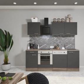 Mobilă de bucătărie Yorki 220, corp din stejar Yorki, față antracit satinat cu element inferior al cuptorului