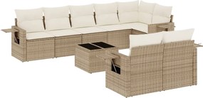 vidaXL Set canapele de grădină, 9 piese, cu perne, bej, poliratan