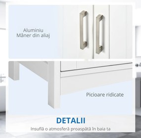 kleankin Dulap Sub Lavoar Baie cu 2 Uși și Raft Reglabil Alb și Lemn | Aosom Romania