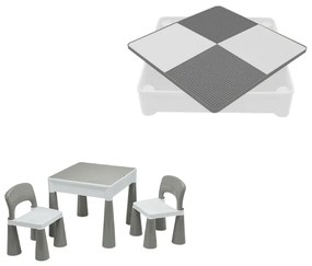 Set masuta si doua scaune, New Baby, Pentru copii, Grey and White, Cu parte detasabila si reversibila, Partea reversibila pentru Lego Duplo