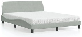 vidaXL Pat cu saltea, gri deschis, 160x200 cm, catifea