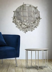 Oglinda decorativa argintie cu rama din metal, ∅ 91 cm, Butterflies Mauro Ferretti