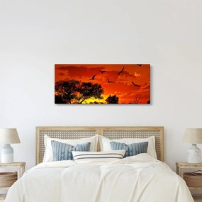 Tablou cu păsări în apus de soare (120x50 cm)