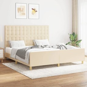 Cadru de pat cu tablie, crem, 160x200 cm, textil Crem, 160 x 200 cm, Nasturi de tapiterie