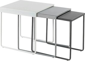Set 3 masute cafea VICKY, alb/gri/gri inchis, metal