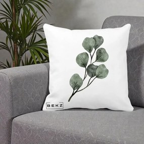 Perna Decorativa Ramura Eucalipt Acuarela, 40x40 cm, Alba Mata, Husa Detasabila, Perna Inclusa, BEKZ®
