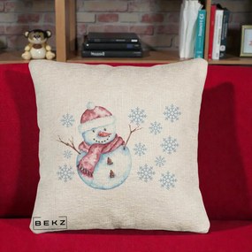 Perna Decorativa Om de Zapada Rosu cu Fulgi, 40x40 cm, Bej Canapea, Husa Detasabila, Perna Inclusa, BEKZ®