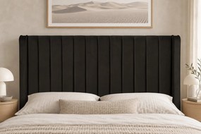 Pat tapițat din catifea Aurelia Simple 120×200 cm, negru, cu ladă de depozitare