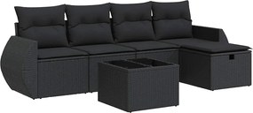 vidaXL Set mobilier de grădină cu perne, 6 piese, negru, poliratan
