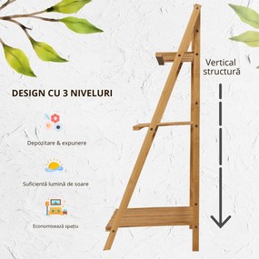 Outsunny Jardinieră Exterior Bambus 3 Nivele Design Înălțat Pliabil Culoarea Lemnului 98x37x96.5 cm | Aosom Romania