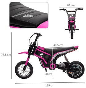 HOMCOM Motocicletă Electrică pentru Copii de 8-12 Ani cu Accelerație Manuală, și 2 Viteze, 119x64x76,5 cm, Roz | Aosom Romania