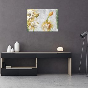 Tablou pe sticlă - Cactuși înfloriți, vintage (70x50 cm)
