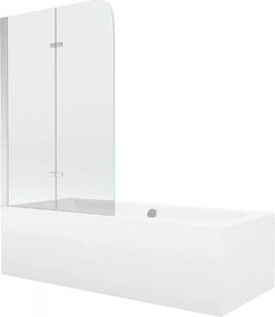 Mexen Cube cada dreptunghiulară 180 x 80 cm cu mască și paravan cu 2 canaturi 100 cm, transparentă, cromată