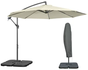 Outsunny Umbrelă Suspendată cu Bază în Cruce, Greutăţi, Manivelă și Protecţie UV, Ø3x2.5 m, Bej | Aosom Romania