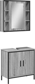 vidaXL Set mobilier de baie, 2 piese, gri sonoma, lemn prelucrat